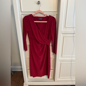 LAUREN RALPH LAUREN RED 3/4 SLEEVE SHEATH DRESS IN SIZE 2